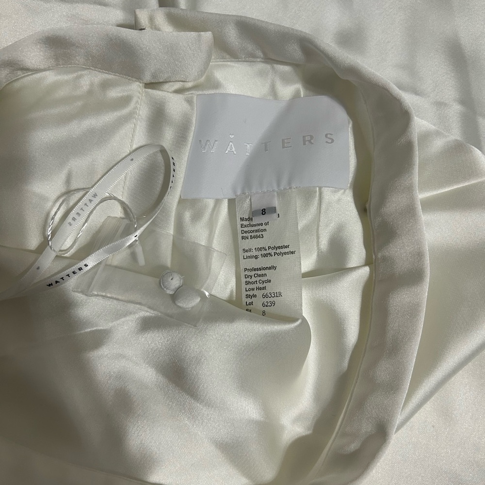 Watters 2-Piece Ivory Off-Shoulder Satin Dress - Picture 11 of 16